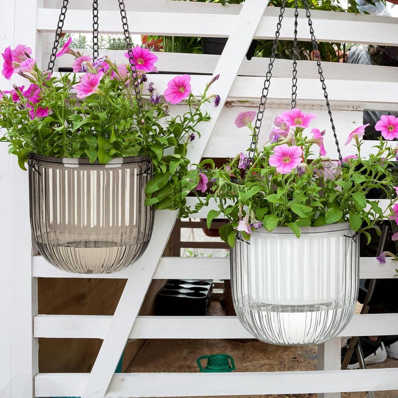 Maxcheck 4 Pcs Self Watering Hanging Planters Indoor Gift 6.5'' 4.5'' Hanging Flower Pots Baskets Outdoor Self Watering Plant with 3hooks Drainage Holes for Home(Grey,Clear) - Image 5